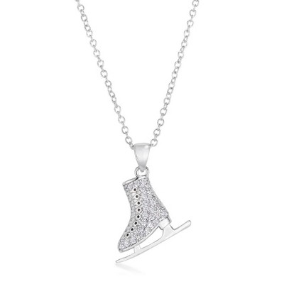 ShineHigh Delicate .4Ct Rhodium-Plated Ice Skate Pendant Necklace with Clear Cubic Zirconia – Winter Sports Inspired Jewelry