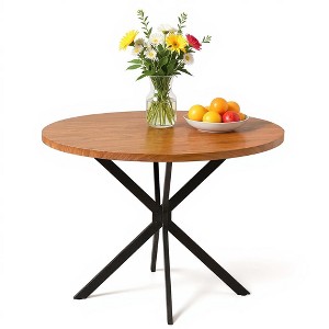 Hooseng Round Dining Table for 4, Farmhouse Style Kitchen Table Small Dinner Table with MDF Top and Metal Legs, Space Saving Dining Room Furniture - 1 of 4