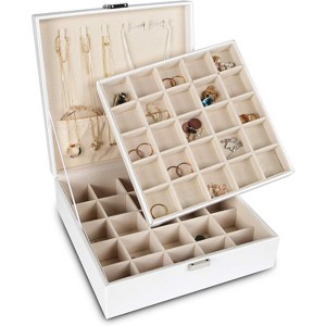 2-Layer Earring Holder with 50 Slots, PU Leather Jewelry Organizer & Storage Box for Earrings and Necklaces, Black - 1 of 4