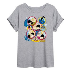 Women's - The Beatles - Yellow Sub Grid Oversized Graphic T-Shirt - 1 of 4