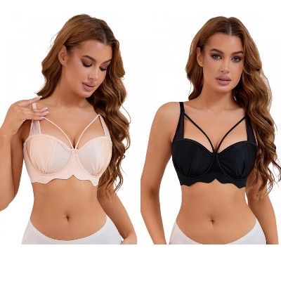 INSPIRE CHIC 2 Pcs Women's Soft Underwire Front Cross Lightly Adjustable Straps Training Minimizers Bras