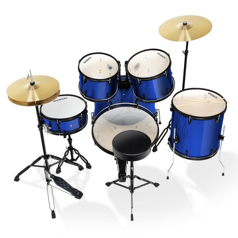 Gammon Percussion 5-Piece Complete Adult Drum Set - Full Size Beginner Kit w/ Stool & Stands, 4 of 8