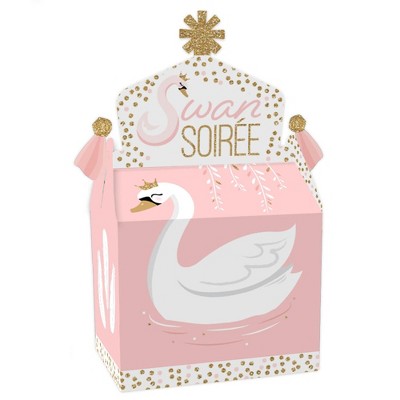 Big Dot of Happiness Swan Soiree - Treat Box Party Favors - White Swan Baby Shower or Birthday Party Goodie Gable Boxes - Set of 12