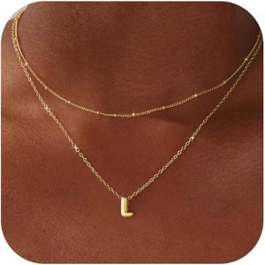 Bubble Initial Necklace: Personalized Layered Letter Pendant In Gold/Silver, Dainty Stackable Choker, Cute Teen Girl Gift - 1 of 4