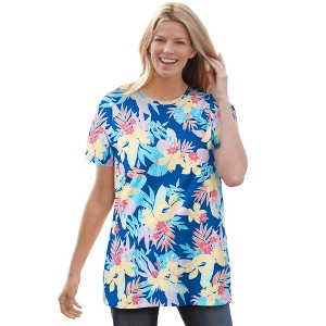 Woman Within Plus Size Perfect Printed Short-Sleeve Crewneck Tee - 1 of 4