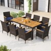 Tangkula 9 Pieces Patio PE Wicker Dining Set Outdoor Acacia Wood Table & Chairs - 3 of 4