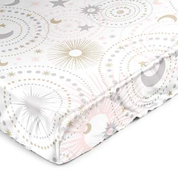 Sweet Jojo Designs Girl Satin Fitted Crib Sheet Celestial Pink Gold and Grey