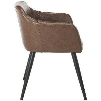 Brown Faux Leather Accent Chair with Black Legs