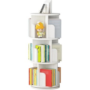 Homhougo Rotating Bookshelf 3 Tier, 360 Display Bookcase Storage Rack for Kids & Adults, Corner Spinning Book Shelf for Small Space, White - 1 of 4