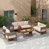 Christopher Knight Home Valentina Patio 5 Piece Rustic Rope Weave Acacia Wood Seating Set with Coffee Table and Cushions - 2 of 4