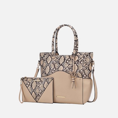MKF Collection Iris Snake Embossed Women’s Tote Bag with matching Wristlet Pouch by Mia K - Beige