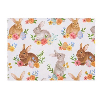 Spring Floral Bunny Cotton Rectangle Placemat in Multicolor