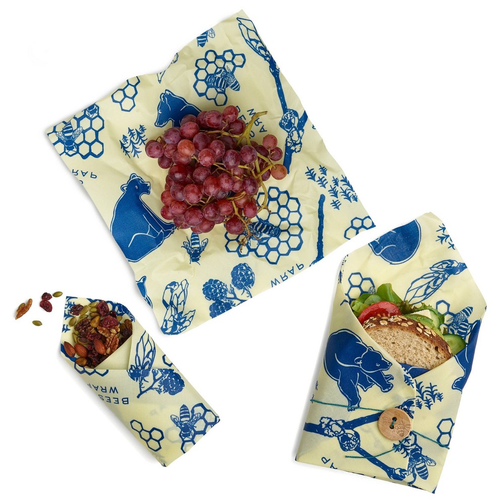 Bee&#039;s Wrap Lunch Pack Reusable Food Wrap Set Plastic-Free - Includes 1 Sandwich Wrap 2 Medium Wraps