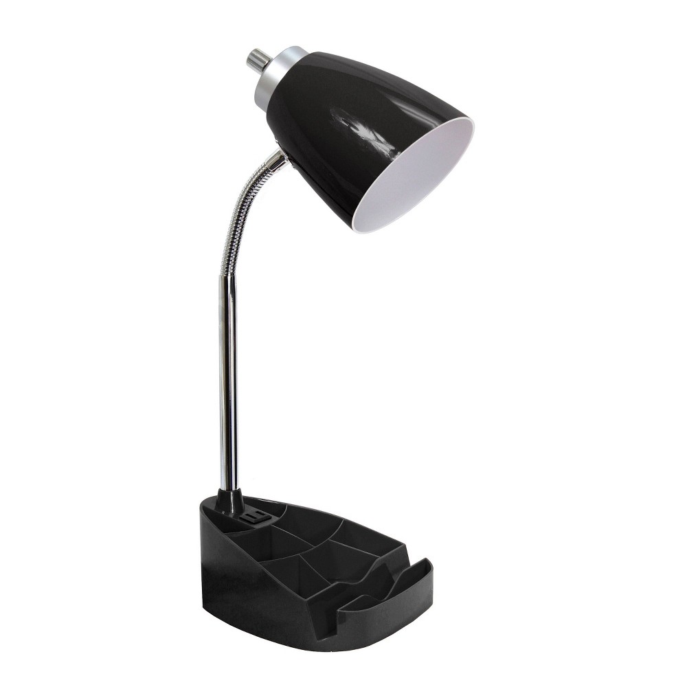 Creekwood Home Sleek Essentials 18.5" Flexible Desk Lamp with Charging Outlet and Storage Black