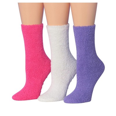 Tipi Toe Women's 3 Pairs Cozy Microfiber Anti-Skid Marshmallow Blush Patterned Fuzzy Crew Socks