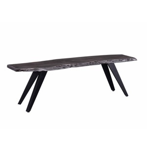 TiramisuBest Gray Acacia Wood Dining Bench, 60" Industrial Entryway Bench with Metal Legs, Rustic Farmhouse Table Seating, Water Resistant - 1 of 4