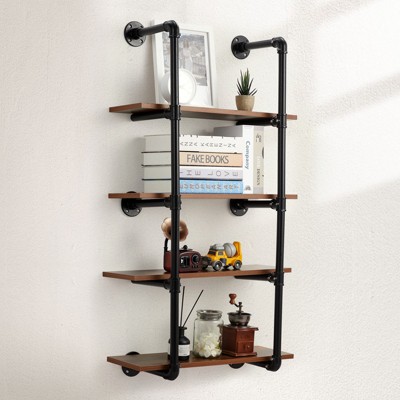 4-Tier Wall Mounted Bar Shelves, 24 Inch Retro Floating Shelves for Wall, Easy to Assemble, Pipe Shelving for Living Room, Bathroom, Office, Garage