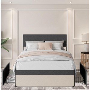 Modern Simple Platform Bed  with Linen Upholstered Headboard and Footboard, Sturdy Steel Slat Bed Frame Mattress Foundation - 1 of 4