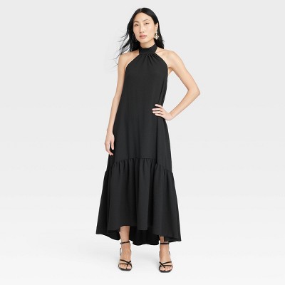 Women's Halter Hi-Lo Midi Dress - A New Day™ Black XS