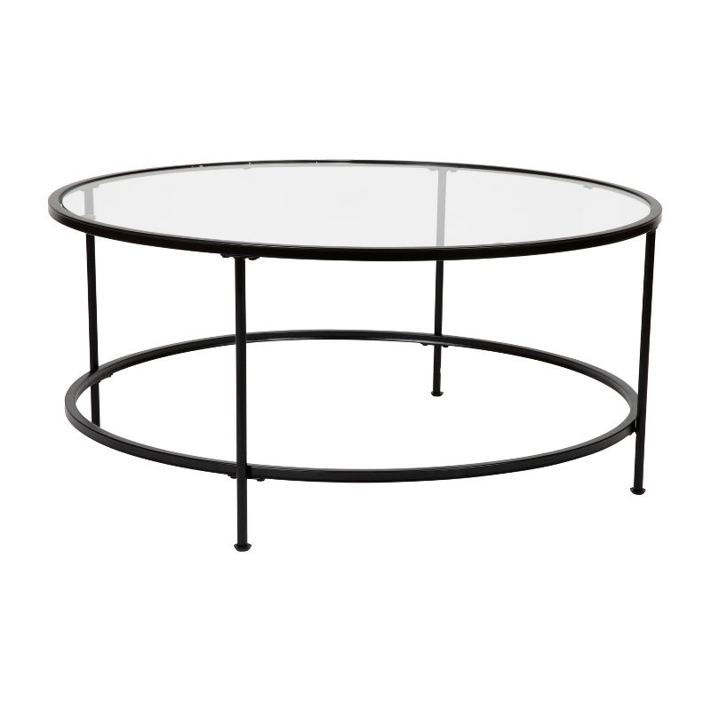 Emma and Oliver Glass Living Room Coffee Table with Round Metal Frame, 1 of 10