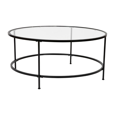 Flash Furniture Astoria Collection Round Coffee Table - Modern Clear Glass Coffee Table Matte Black Frame : Target