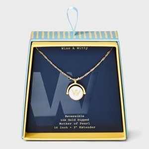14K Gold Dipped Crystal and Mother of Pearl Circle Spinner Initial Necklace - A New Day™ - 1 of 4