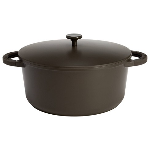 Goodful 7qt Cast Aluminum, Ceramic Stock Pot with Lid, Side Handles and  Silicone Grip Cream