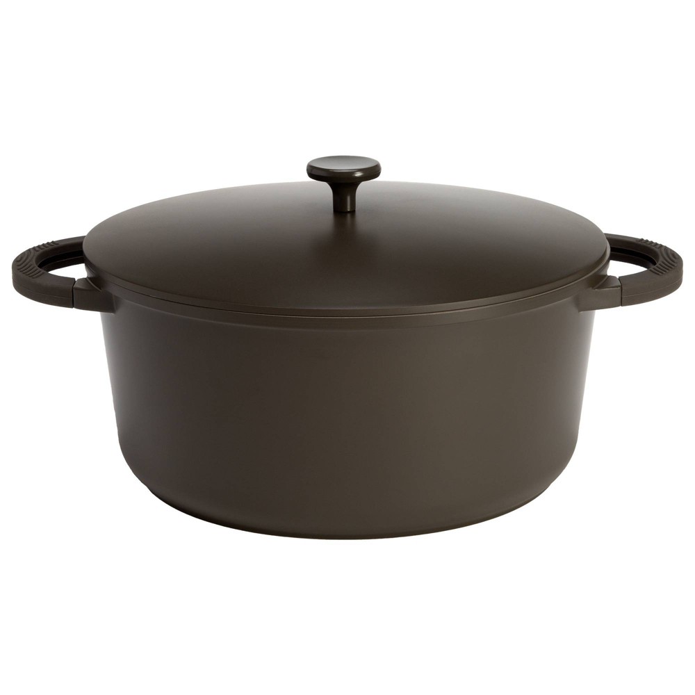 Goodful 7qt Cast Aluminum, Ceramic Stock Pot with Lid, Side Handles and Silicone Grip Charcoal