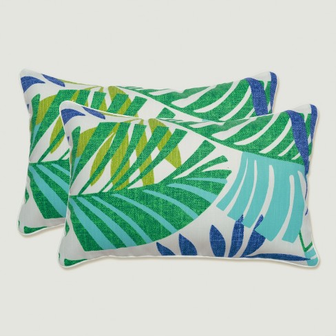 Pillow Perfect Leaf Block Teal/Citron 16.5-inch Throw Pillow Graphic Print  Blue Square Throw Pillow in the Outdoor Decorative Pillows department at