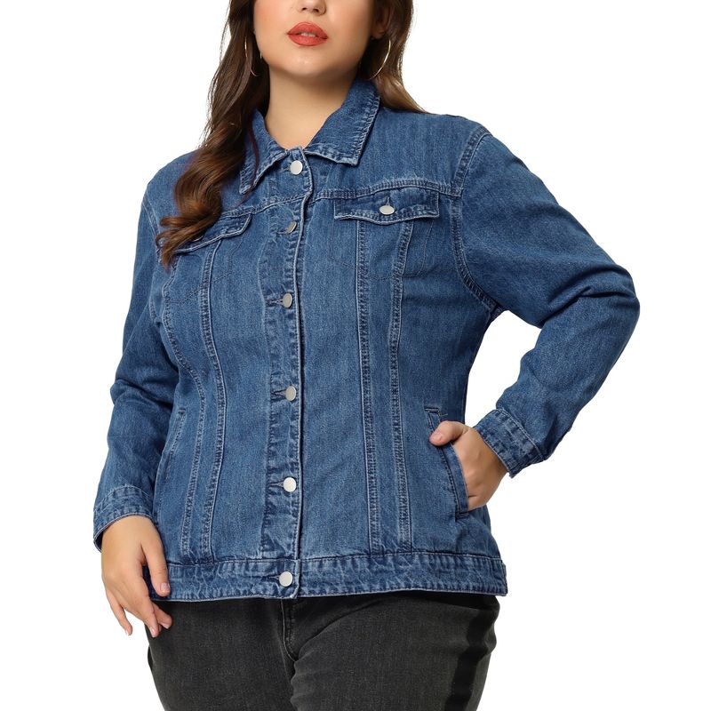 Agnes Orinda Women's Plus Size Outerwear Button Front Washed Casual Denim Jackets, 3 of 8