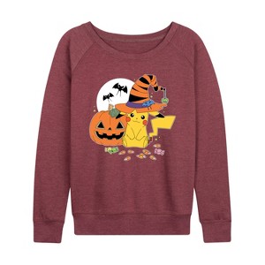 Women's - Pokémon - Witch Pikachu With Candy Lightweight French Terry Wide Neck Long Sleeve Shirt - 1 of 4