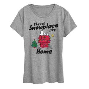Women's - Peanuts - Theres Snowplace Like Home Short Sleeve Graphic T-Shirt - 1 of 4