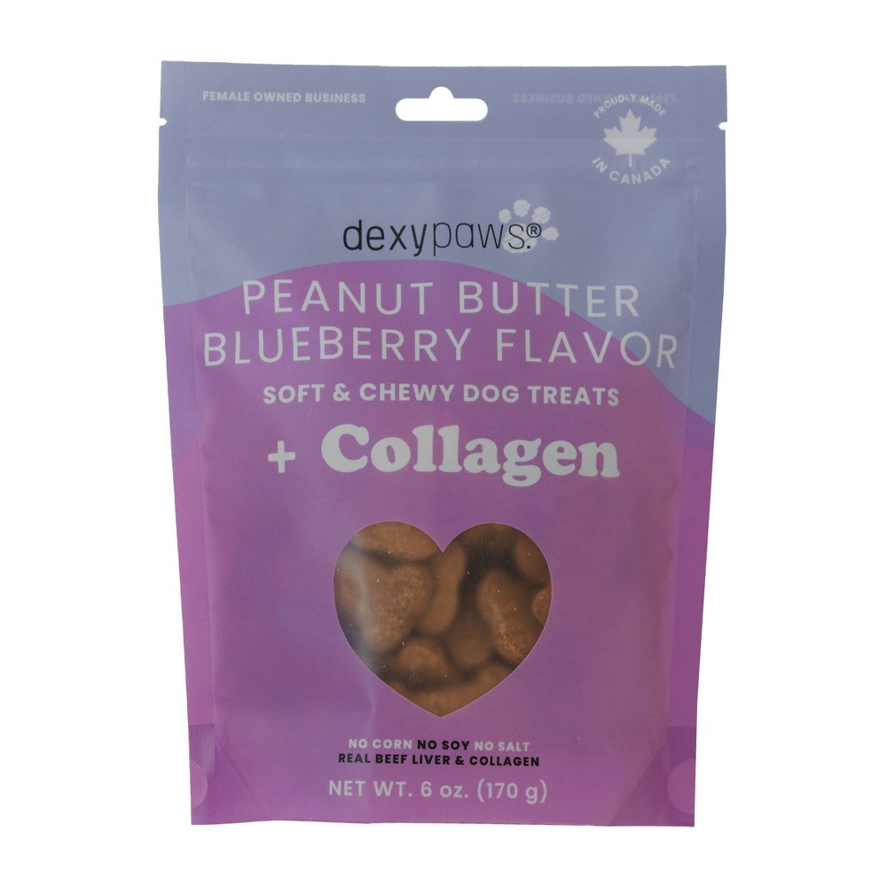 dexypaws. Blueberry and Peanut Butter Flavor Collagen Chewy Dog Treats - 6oz
