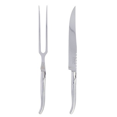 2pc Stainless Steel Laquiole Pakkawood Carving Set Brown - French