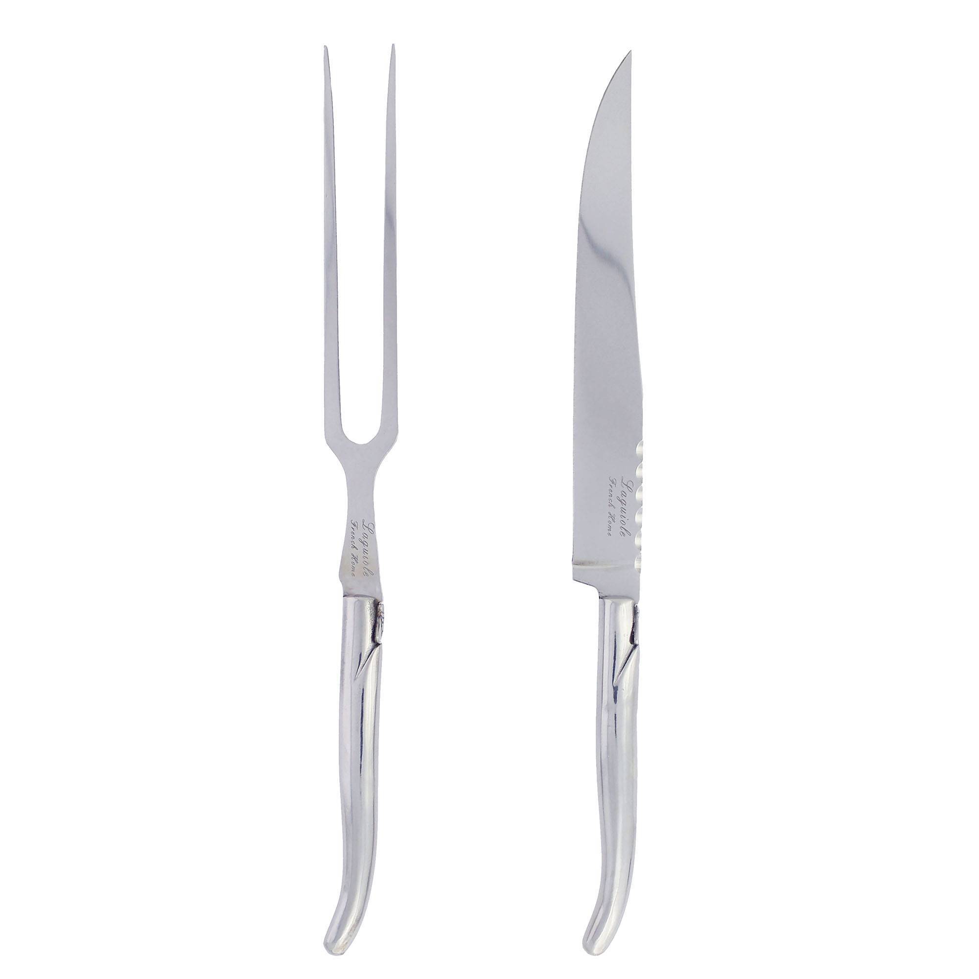 French Home Laguiole 2pc Stainless Steel Carving Knife and Fork Set: Turkey Carving Knife & Meat Fork, Dishwasher-Safe