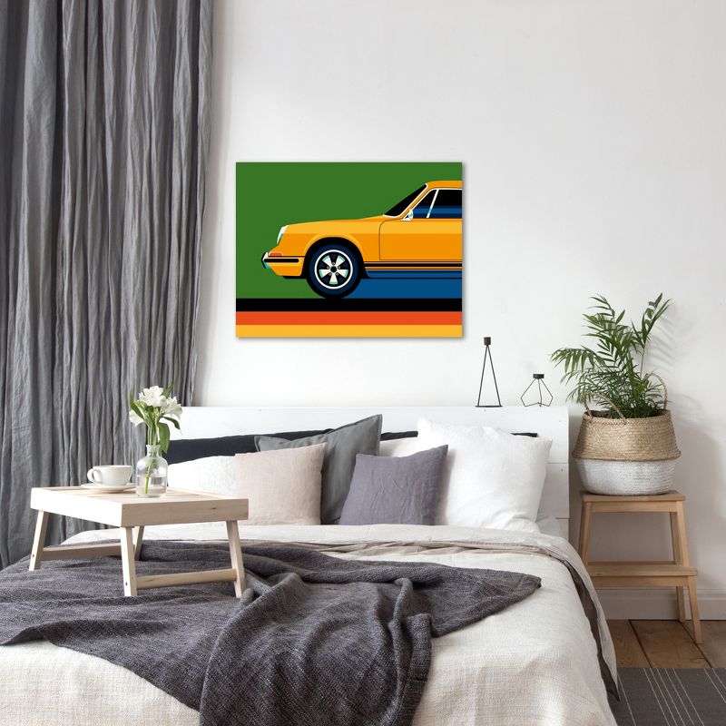 Americanflat Mid Century Modern Wall Art Room Decor - Orange Retro Sports Car Front by Bo Lundberg, 5 of 7