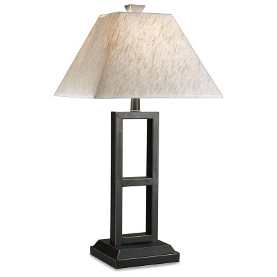 Deidra Black Metal Table Lamp Set with Beige Linen Shade