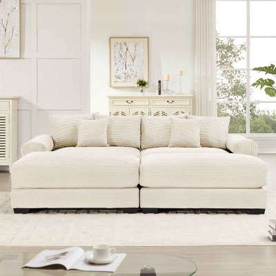 Oversized Modular Sectional Sofa with Chaise, Sofa with Armrests and Throw Pillows, Upholstered Sofa with Corduroy Cushion-Cuddlewood