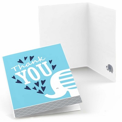 Big Dot of Happiness Blue Elephant - Boy Baby Shower or Birthday Party Thank You Cards (8 count)