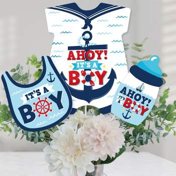 Big Dot of Happiness Ahoy It's a Boy - Nautical Baby Shower Centerpiece Sticks - Table Toppers - Set of 15