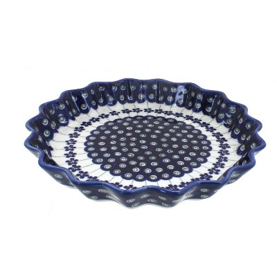 Blue Rose Polish Pottery Flowering Peacock Quiche Dish