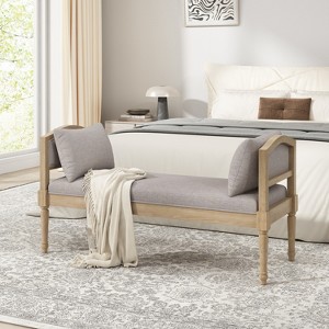 Christopher Knight Home Alma Farmhouse Upholstered Bench with Turned Solid Wood Legs and Side Cushions - 1 of 4