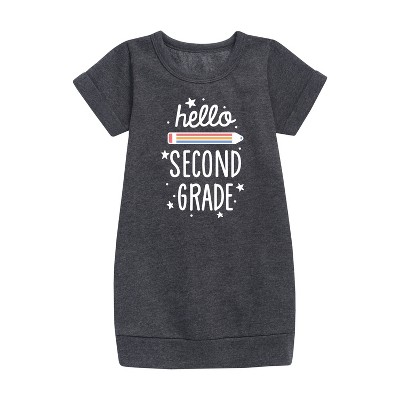- Instant Message - Hello Second Grade Graphic Short Sleeve Fleece Dress