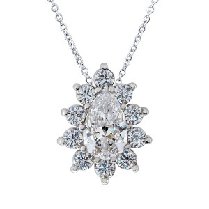 Pompeii3 1/2Ct Pear Shape Halo Lab Created Diamond Pendant Necklace in White or Yellow Gold - 1 of 4