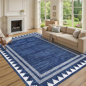 Coucheta Modern Washable Area Rug, Neutral Geometric Border Low Pile Rug, Non-Slip & Non-Shedding Carpet for Living&Dining Room, Hallway&Bedroom - 1 of 4