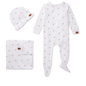 MiniMe 3 Piece Baby Boys "Airplane" Ribbed Cotton Rich Footie Set - 1 of 4