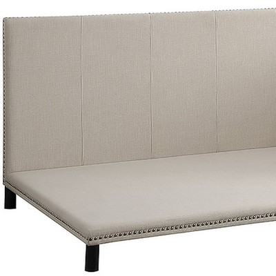 Beige Linen Full Upholstered Daybed with Nailhead Trim