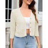 Women's Lightweight Crochet Cardigan 3/4 Sleeve Cropped V Neck Button Shrug Knit Sweater Tops - 3 of 4