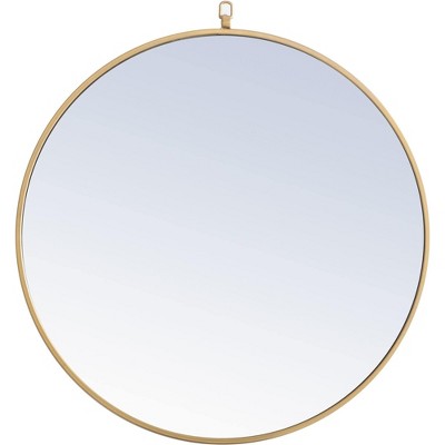 Elegant Lighting Metal frame Round Mirror with decorative hook 28 inch Brass finish