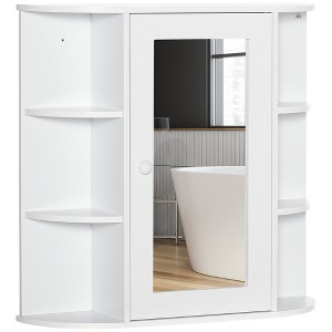 HOMCOM Wall Mount Medicine Cabinet, Over-the-Sink Bathroom Storage Organizer Cabinet with Mirrored Door and Multiple Shelves, White - 1 of 4